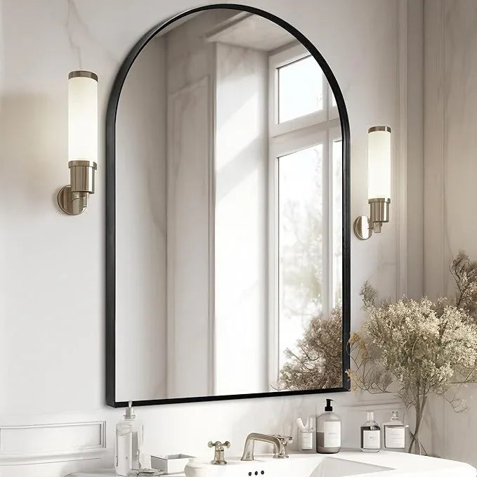 Minuover 28" x 36" Black Arched Mirror, Large Arch Bathroom Wall Mirror, Metal Frame Arched Top Bathroom Vanity Mirror for Living Room, Bedroom, Entryway, Tempered Glass, Shatter Proof - ModernBath