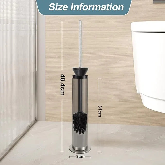 BGL Toilet Brush and Holder Set, Heavy Duty 304 Stainless Steel, Round Base and Long Handle for Bathroom Deep Cleaning, Drip-Proof, Space Saving for Storag, Stainless Steel - ModernBath