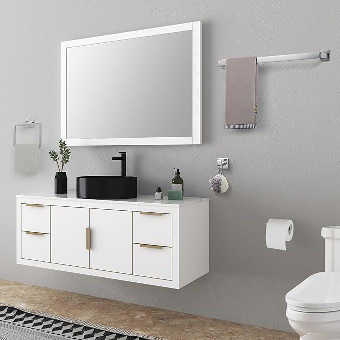 Cilee 15-Pieces Bathroom Hardware Set - Polished Chrome Bathroom Accessories, 24 Inch Towel Bar, Square Towel Ring, Toilet Paper Holder, Towel Hook, Wall-Mounted Stainless Steel Towel Bar Rack Set - ModernBath