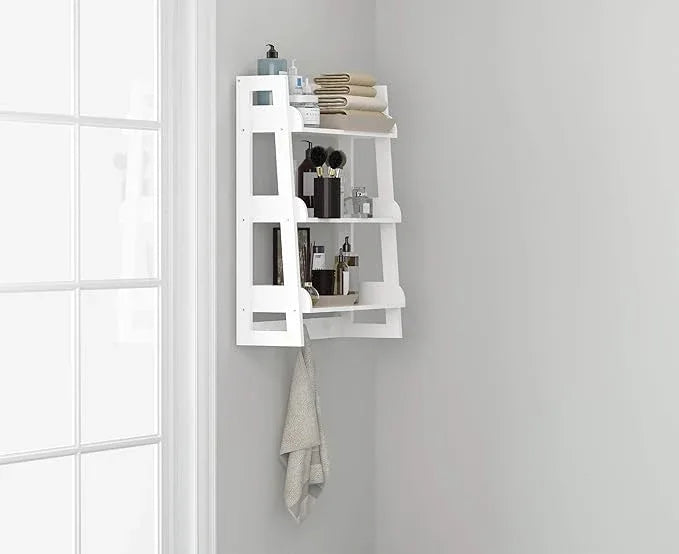 UTEX Bathroom Wall Shelf, Over Toilet Storage Shelf Organizer, 3-Tier Wall Mount Shelf Rack with Hook, White - ModernBath