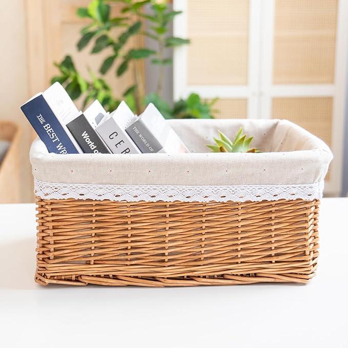 Natural Wicker Storage Rectangular Basket Hand Woven Storage Basket - ModernBath
