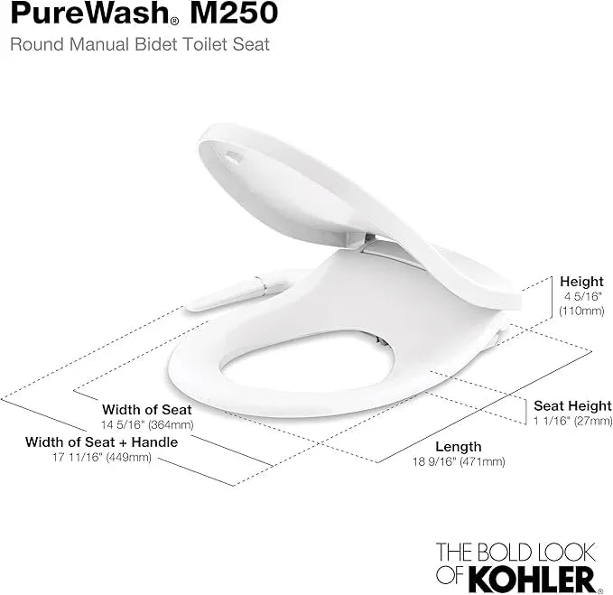 Kohler PureWash M250 Manual Round Bidet Toilet Seat, Biscuit, Quiet-Close Lid Prevents Slamming, Easy Installation with Quick-Release Hinges, Adjustable Spray Position & Pressure - ModernBath