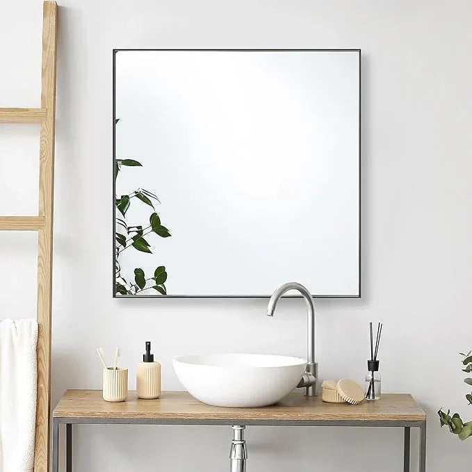 Bonverre 24x24 Inch Black Bathroom Mirror for Wall, Aluminum Frame Rectangle Rectangular Vanity Mirror, Modern Large for Bedroom, Living Room, Horizontal or Vertical - ModernBath