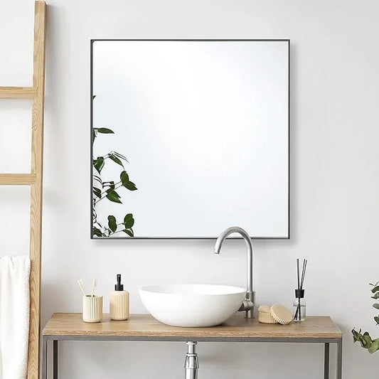 Bonverre 24x24 Inch Black Bathroom Mirror for Wall, Aluminum Frame Rectangle Rectangular Vanity Mirror, Modern Large for Bedroom, Living Room, Horizontal or Vertical - ModernBath