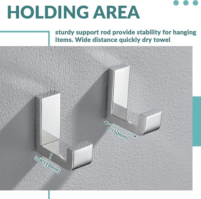 APLusee Polished Chrome Towel Hook 2 Pack, 304 Stainless Steel Robe Hook, Wall Mounted - ModernBath