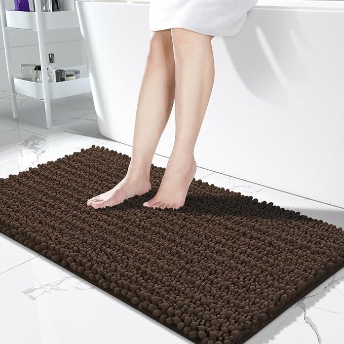 Yimobra Bathroom Runner Rug 55x24 Inch - Extra Long Non Slip Chenille Bath Mat, Soft & Absorbent, Machine Washable Shaggy Hallway Carpet for Vanity Tub Shower, Brown Home Decor Accessories - ModernBath