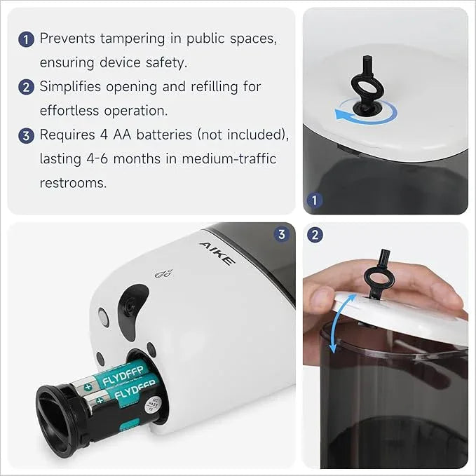 AIKE Liquid Automatic Wall Mount Soap Dispenser,Battery Operated Model AK1216,White - ModernBath