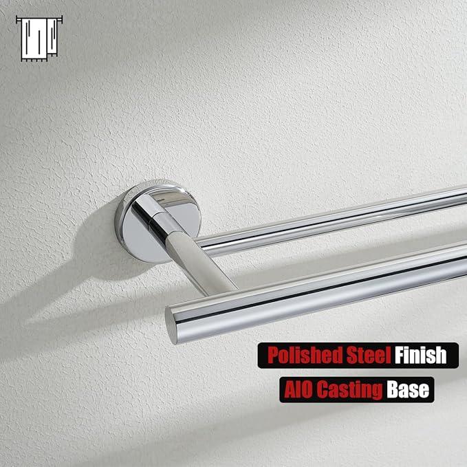 JQK Chrome Double Towel Bar, 19 Inch 304 Stainless Steel Thicken 0.8mm Towel Rack Bathroom, Towel Holder Polished Steel Wall Mount, Useable Length 16 Inch, TB100L16-CH - ModernBath