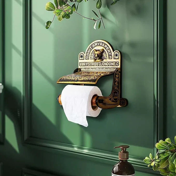 Renovators Supply Manufacturing Antique Brass Wall Mount Toilet Tissue Paper Holder 6.9" Wide Victorian Style Rust Resistant Solid Brass Bathroom Toilet Sanitary Paper Roll Holder Storage with Lid - ModernBath