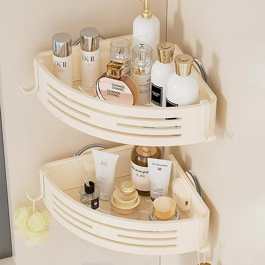 ONXE Corner Shower Caddy Suction Cup,Shower Shelves with Hooks,No Drilling Powerful Suction Bathroom Organizers and Storage,Removable Waterproof Rustproof Metal Shower Bathroom Decor (2 Pack-White) - ModernBath
