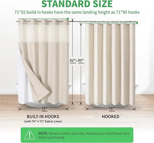 eachope Extra Long No Hooks Needed Linen Textured Shower Curtain with Snap-in Fabric Liner Set,Cream Hotel Luxury Decor Shower Curtains for Bathroom,Waterproof & Washable,71Wx92H - ModernBath