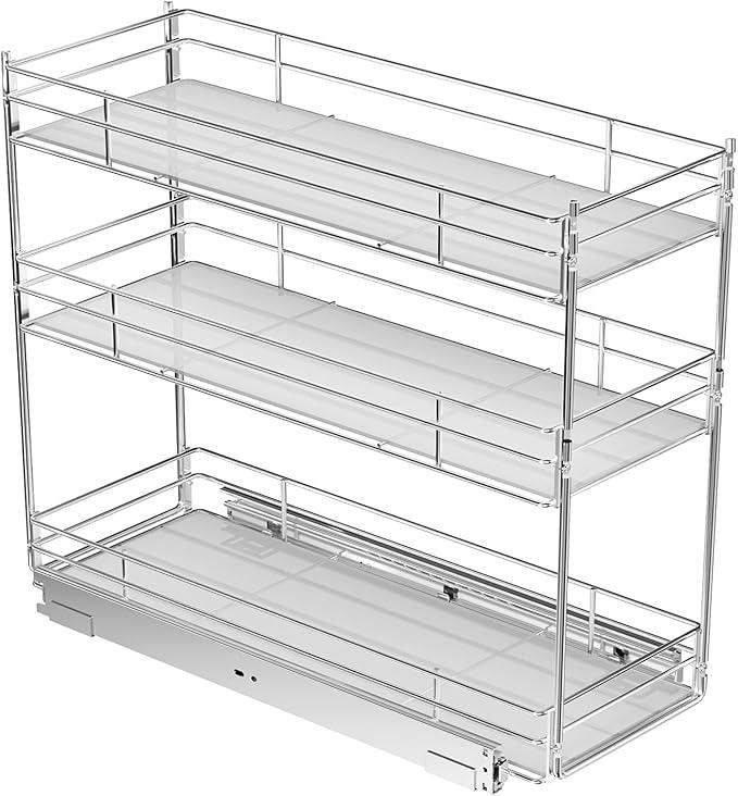 ROOMTEC Pull Out Spice Rack for Narrow Cabinet (6" W X 20½" D),3 Tier Heavy Duty Sliding Spice Cabinet Organization Shelf Racks, Pull Out Shelves Under Cabinet Storage for Kitchen - ModernBath