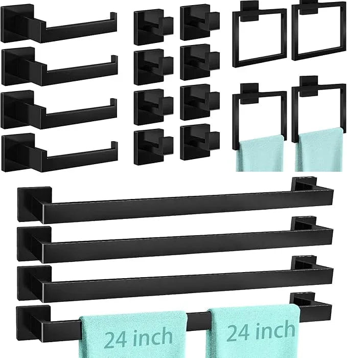 20-Piece Matte Black Bathroom Hardware Set, 24 Inch Bath Towel Bar Set, Stainless Steel Wall Mounted Towel Rack for Bathroom - ModernBath