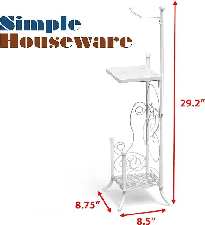 Simple Houseware English Style Bathroom Toilet Tissue Roll Holder Stand with Shelf, White - ModernBath