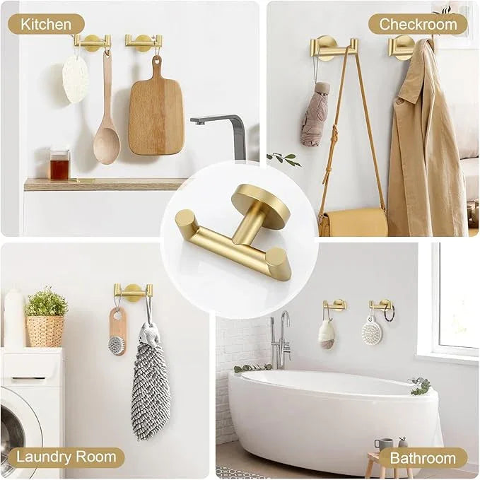 TNOMS 5-Piece Towel Bar Set Brushed Gold Bathroom Hardware Accessories Set Include 23.6in Towel Bar Toilet Paper Holder Towel Ring Towel Hooks Stainless Steel Towel Holder Set Wall Mounted - ModernBath