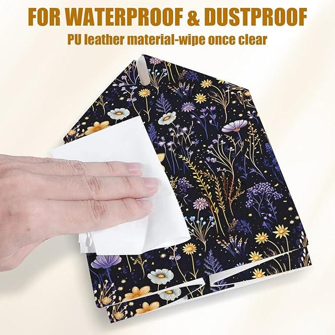 Wildflower Herb Tissue Box Cover 2PCS, Purple Flower Leather Tissue Box Holder Square Facial Paper Case Tissue Box Cube Organizer for Bathroom Bedroom Desk Office - ModernBath