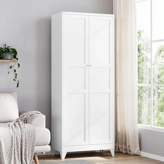 Yizosh Metal Pantry Cabinet, 75" Kitchen Pantry with 2 Door and 4 Adjustable Shelves,White Metal Pantry Storage Cabinet,Cupboard for Kitchen,Dining Room,Living Room and Bathroom - ModernBath