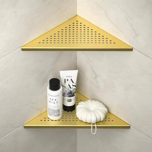 Corner Shower Shelves 10", Brushed Gold 304 Stainless Steel Recessed Bathroom Shelf, Grout in Shelf Rack for Tiled Wall, 2 Pack - ModernBath