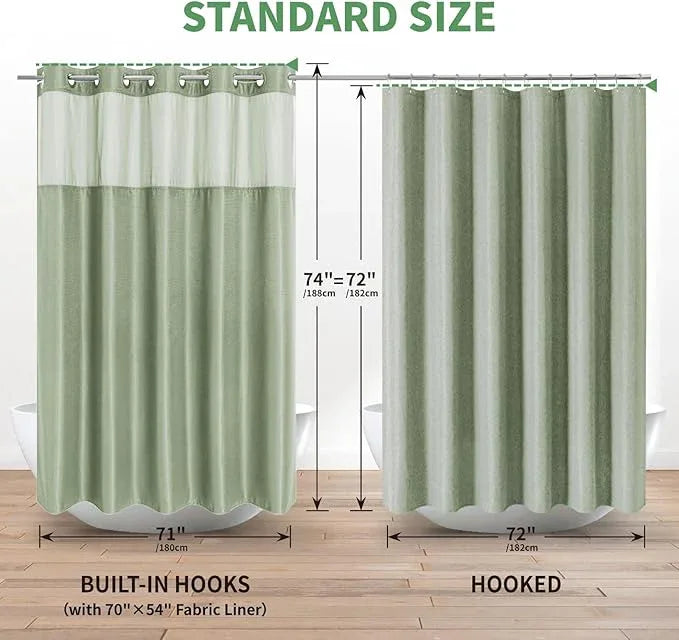 eachope No Hook Waffle Weave Shower Curtain with Snap-in Fabric Liner Set,Sage Green Shower Curtains for Bathroom with See Through Top Window,Water Repellent & Washable,71Wx74H - ModernBath