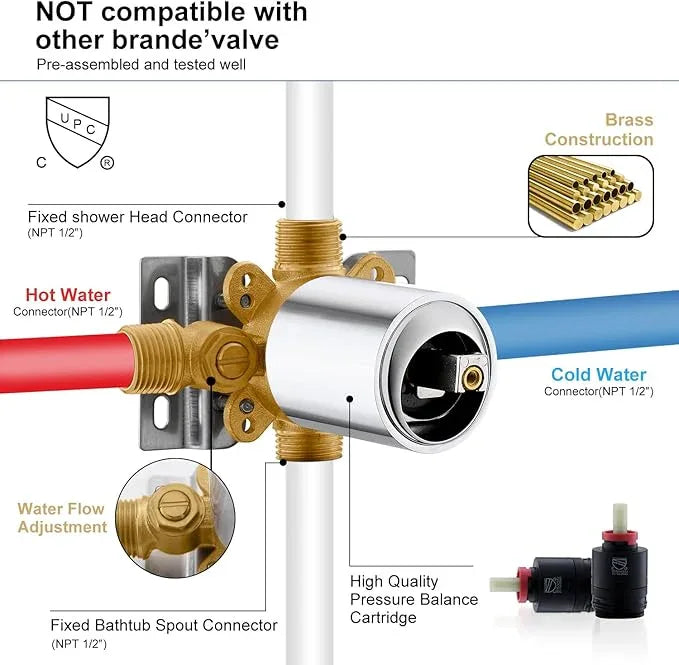 KENES Polished Chrome Tub and Shower Trim Kit, Tub Shower Faucet Set Complete with 10-Inch Rainfall Shower Head and Tub Spout, KE-6024A-5 (Shower Valve Included) - ModernBath