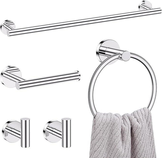 Lairuier 5 Pieces Polished Chrome Bathroom Accessories Set, SUS304 Stainless Steel 24 Inch Bath Towel Bar Set, Round Toilet Paper Holder Set Wall Mounted - ModernBath