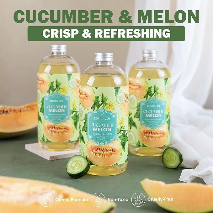 ROMIIE ZOI Liquid Hand Soap Refills Gift Set – Cucumber & Melon Scent – 3 x 26 Fl Oz Bottles – Plant-Based, Non-Toxic, Eco-Friendly & Moisturizing Formula – for Bathroom, Kitchen & Home Gifting - ModernBath