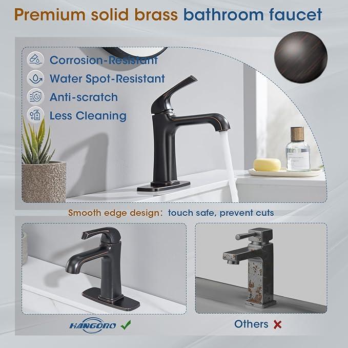 Oil-Rubbed Bronze Bathroom Faucet, Brass Single Hole Bathroom Faucets for 1 or 3 Holes, Vanity Faucet with Supply Lines and Deck Plate, Pop Up Drain - ModernBath