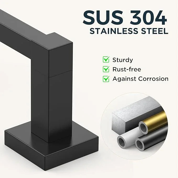 FORIOUS Toilet Paper Holder Set Wall Mount, SUS 304 Stainless Steel Pivoting Toilet Paper Holder and Towel Ring, Hand Towel Holder Set for Bathroom, Square Bathroom Hardware Set, Matte Black - ModernBath