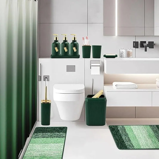 WSBArt 32PCS Bathroom Set Bathroom Sets with Shower Curtain and Rugs Hunter Green Bathroom Accessories,Shower Curtain Set,Bathroom Rug Set with Bathroom Trash Can - ModernBath