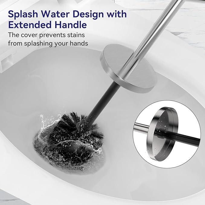 DOWRY Stainless Steel Freestanding Toilet Bowl Brush and Holder with Long Handle for Bathroom Storage Organization,Sturdy Deep Cleaning Toilet Bowl Cleaner,Nickel Round - ModernBath