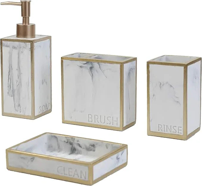 Hymmah Bathroom Accessories Set,Toothbrush Holder,Farmhouse Bathroom Decor,4 Pcs Resin Gift Set Apartment Necessities, Contain Toothbrush Cup,Soap Dispenser,Soap Dish,Tumbler - ModernBath