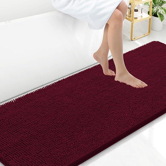 Arotive Bathroom Rugs 70x24, Extra Soft Absorbent Shaggy Chenille Bath Rugs, Machine Washable Rubber Backing Non-Slip Bath Mats for Bathroom Floor Tub and Shower, Home Decor Accessories, Burgundy - ModernBath