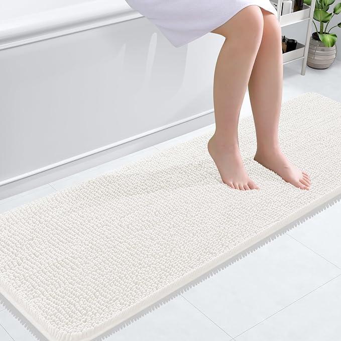 OLANLY Bathroom Rugs 59x20, Extra Soft Absorbent Chenille Bath Rugs, Rubber Backing Quick Dry, Machine Washable Bath Mats for Bathroom Floor, Tub and Shower, Home Decor Accessories, Ivory - ModernBath