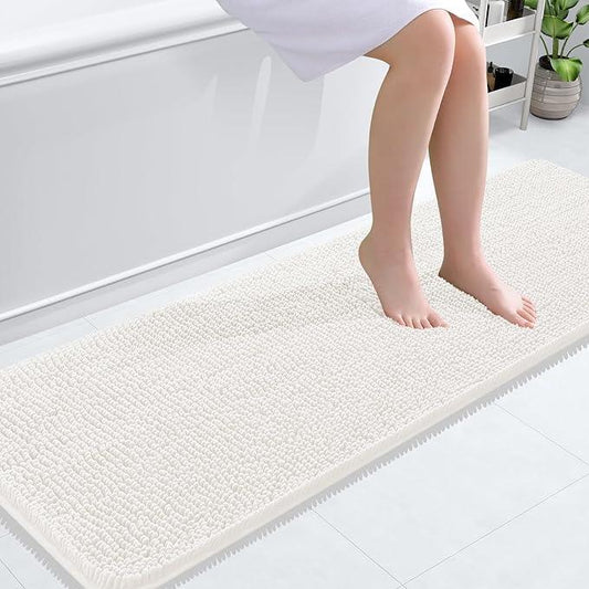 OLANLY Bathroom Rugs 59x20, Extra Soft Absorbent Chenille Bath Rugs, Rubber Backing Quick Dry, Machine Washable Bath Mats for Bathroom Floor, Tub and Shower, Home Decor Accessories, Ivory - ModernBath