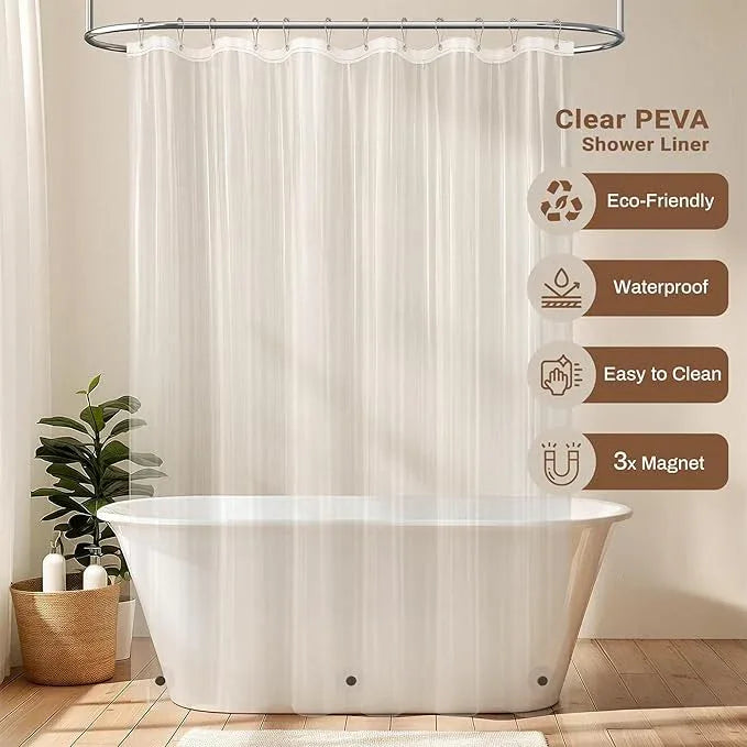 BTTN Stall 3 in 1 Shower Curtain Set, Small Linen Textured Fabric Shower Curtain and Clear Liner Set with 6 Hook, Half Modern Hotel Luxury Waterproof Shower Curtain for Bathroom, Cream/Beige, 36x72 - ModernBath