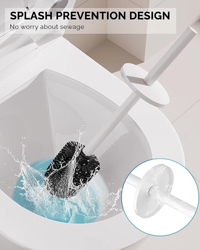 WZKALY Toilet Brush and Holder Set, Stainless Steel Toilet Bowl Brush with Lid, Rust Proof Toilet Cleaner Brush with Caddy, Durable Bristles, Splash Proof, Ideal for Bathroom（1 Pack, White） - ModernBath