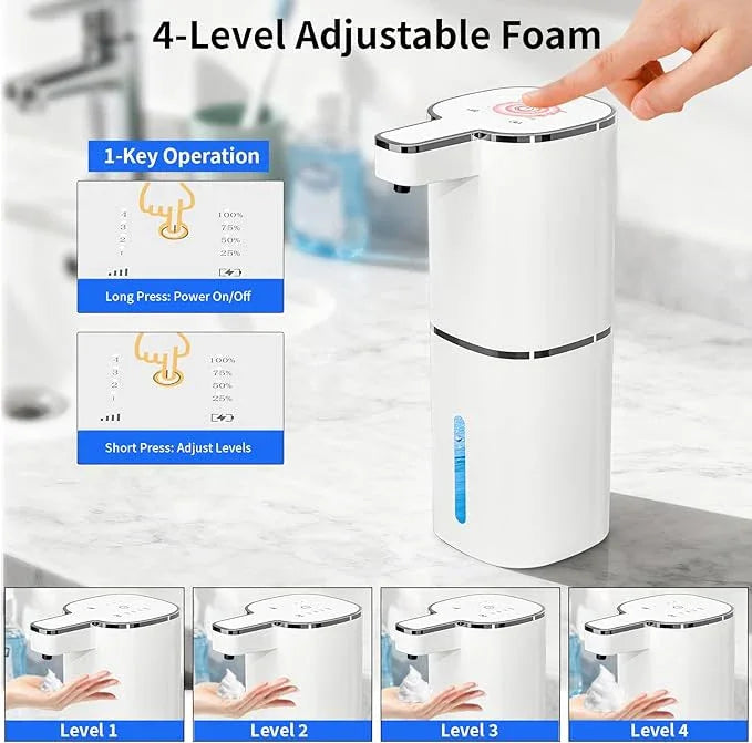 Automatic Foaming Soap Dispenser, Touchless Hand Soap Dispenser, USB Rechargeable, 4 Adjustable Levels, 14.2 oz (420 ml) Large Capacity, for Bathroom, Kitchen & School (White, Foaming) - ModernBath