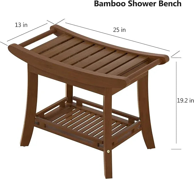 Eastglory Bamboo Shower Bench Chair Bathroom Shower Stool Seat for Inside Shower Bathtub with Storage Shelf Shower Foot Rest for Shaving Legs 25.2 x 13 x 19.2 Inches Chestnut Brown - ModernBath