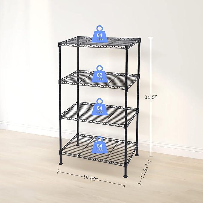 BNSPLY 4 Tier Wire Shelving Unit, Height Adjustable Wire Shelves with NSF Certified, Metal Storage Rack Shelf Unit for Kitchen, Laundry, Bathroom, Pantry, Closet (12" D x 19.7" W x 31.5" H, Black) - ModernBath