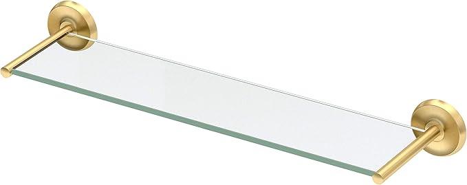 Gatco 5057 Designer II Glass Shelf, Brushed Brass/Wall Mounted 22.50" x 5.85" Tempered/Floating Rectangle Glass Shelf for Bathroom - ModernBath