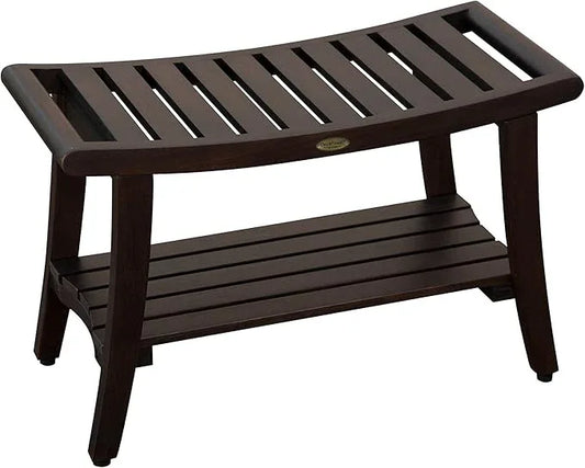 DecoTeak Harmony 30 Inch Brown Waterproof Teak Wood Shower Bench | Provides Safety, Storage, and Organization for Bathroom Accessories - ModernBath