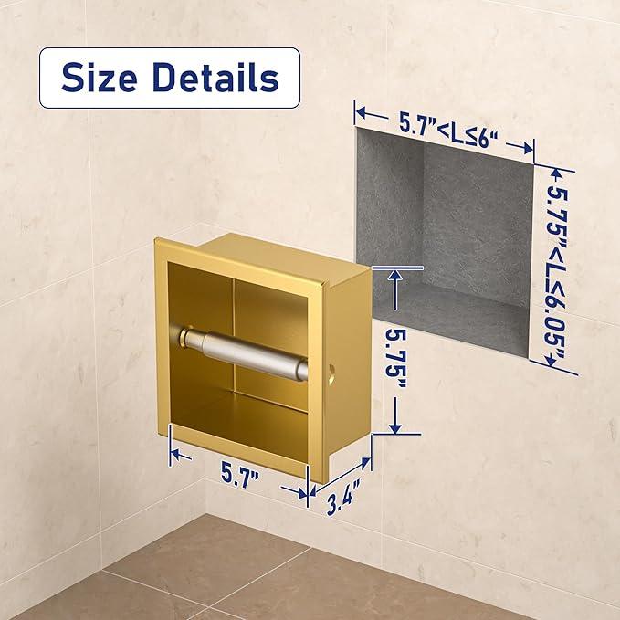 Toilet Paper Holder, in Wall Toilet Roll Holder for Bathroom Renovation, 304Stainless Steel Recessed Toilet Tissue Holder (Golden) - ModernBath
