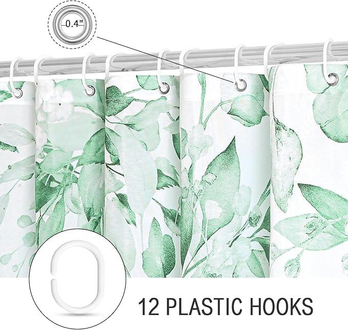 Gibelle Extra Long Shower Curtain 72 x 84, Tall Mint Green Floral Shower Curtain for Bathroom, Watercolor Plant Eucalyptus Leaves Fabric Shower Curtain Set - ModernBath