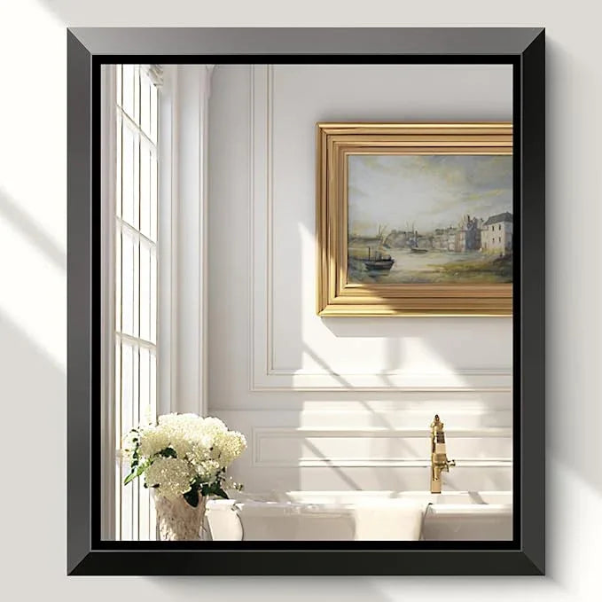 USHOWER Black Wall Mirrors, 30x36 Inch Bathroom Mirrors for Over Sink, Beveled Rectangular Mirror Wall, Brushed Aluminum Framed Mirror Bathroom, Restroom, Anti-Rust, Vanity Mirror Wall Mounted - ModernBath