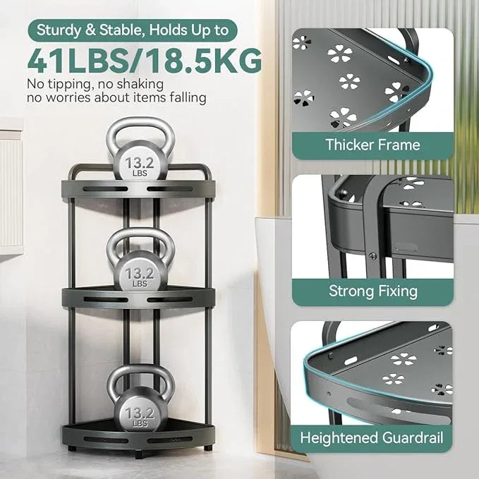 Corner Shower Caddy Standing, 3 Tier Shower Organizer Stand with Soap Holder, Rustproof Shower Shelves for Bathroom Storage, Grey - ModernBath