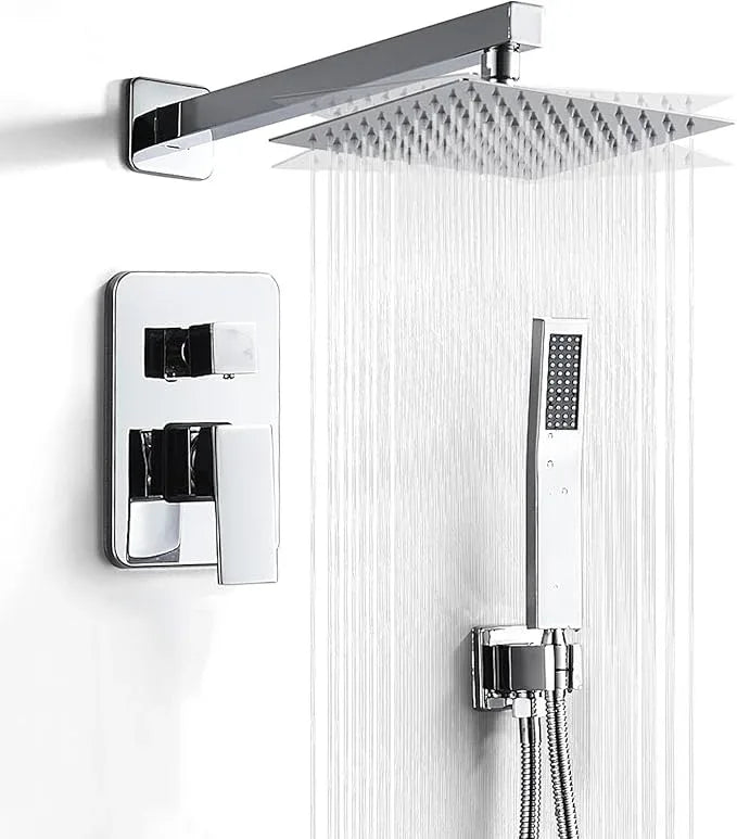 RTTWYYUU Chrome Shower System 10 Inch, Rain Shower Head with Handheld Spray, Luxury Rain Shower Set Square Wall Mount for Bathroom with Rain Shower and Handheld Shower System - ModernBath