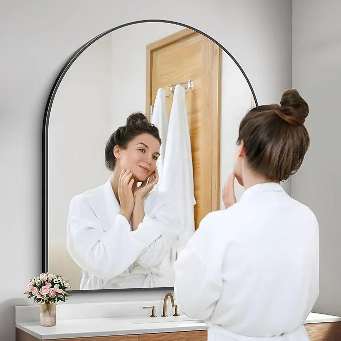 FORBATH Arched Wall Mirror 40"x48", Large Arch Bathroom Mirror Black Aluminum Wide Frame for Decor Dresser Mirror for Bedroom Living Room Entryway, Hanging or Leaning Against Wall - ModernBath