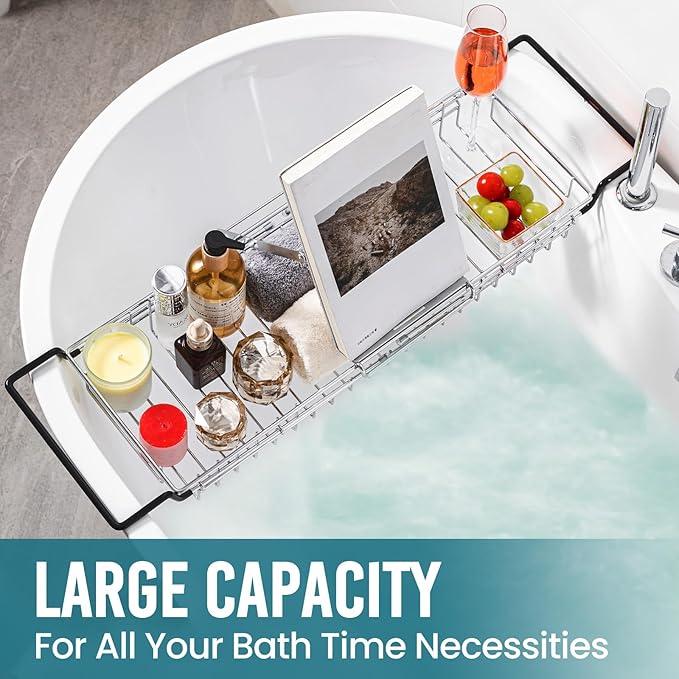 TAILI Bathtub Tray Table for Luxury Bath, Expandable Extra Wide Bthtub Caddy with Reading Holder, 304 Stainless Steel Over The Tub Bath Tray for Bathroom Accessories - ModernBath