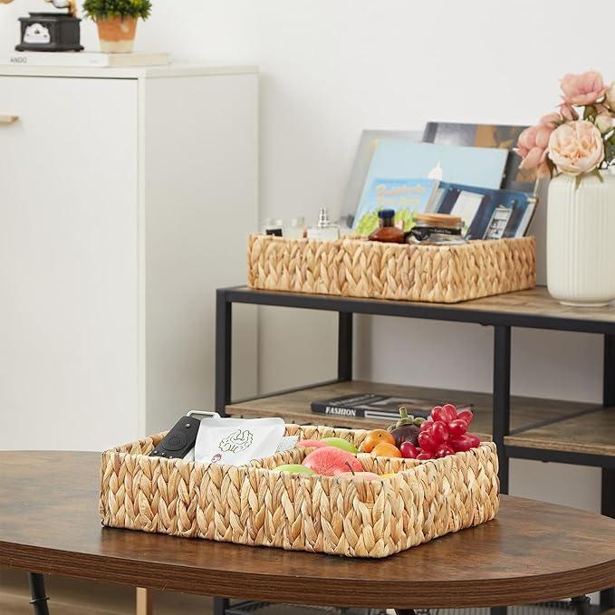 Vagusicc Wicker Divided Storage Basket, Hand-Woven Water Hyacinth Wicker Baskets, Basket for Drawer Organizing, 3 Section Rectangular Woven Storage Baskets, 2-Pack - ModernBath