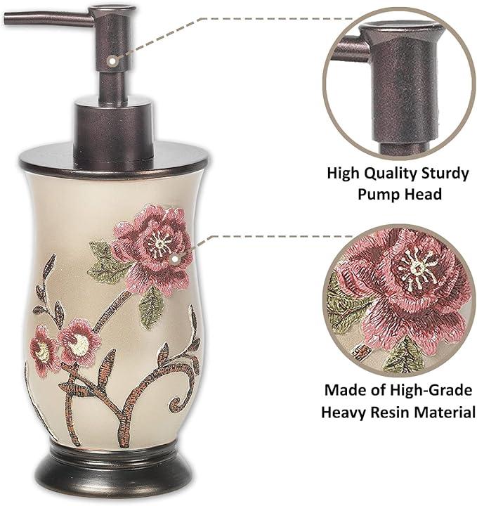 Zahari Home 4pc Larrisa Floral Bathroom Accessories Sets Modern Classic Flower Soap Dispenser, Tumbler, Tooth Brush Holder and Soap Dish Holder Luxury Decor Unique Design Stylish Bathroom Sets - ModernBath
